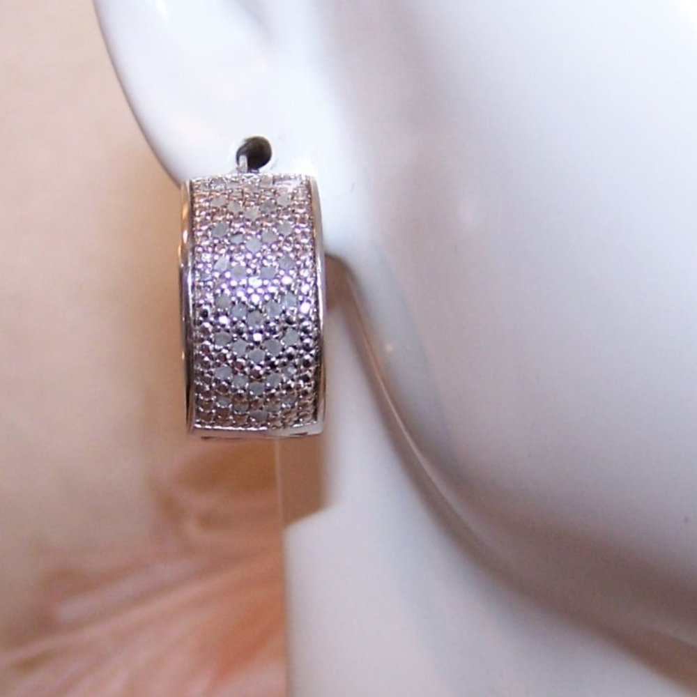 DBJ Dee Berkley Sterling Silver Diamond Pave Hoop Earrings - Pierced